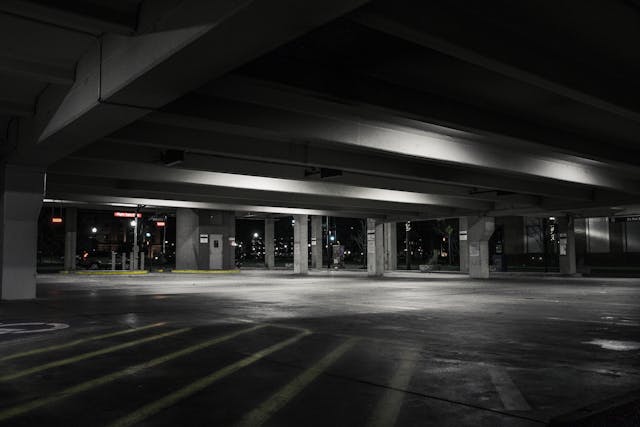 dark parking garage